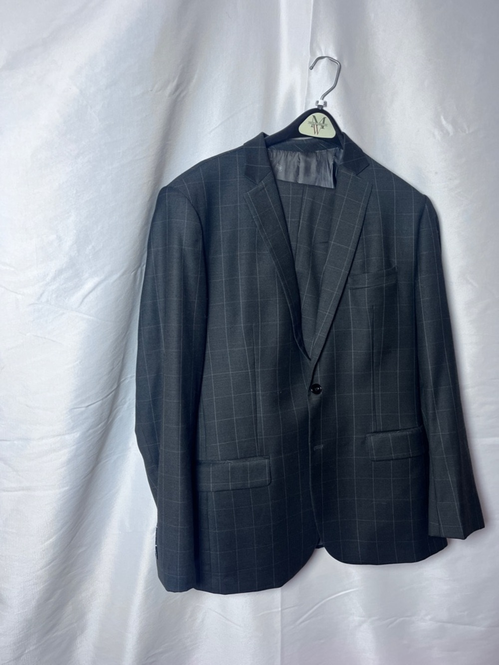 Men's Charcoal Windowpane Blazer - Classic Tailored Jacket and pans